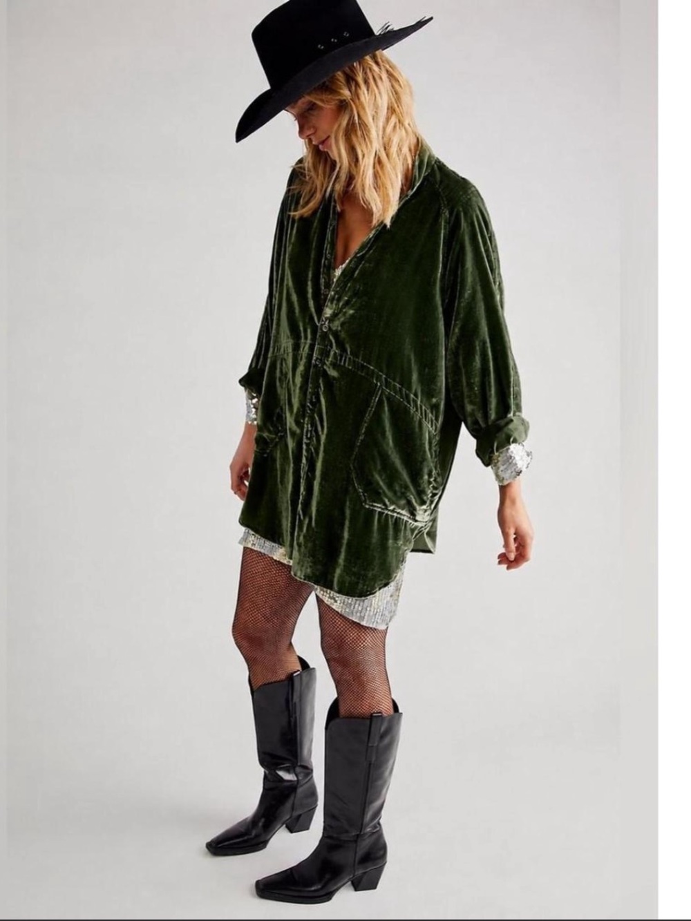NATURAL LIFE Olive Green Velvet Tunic